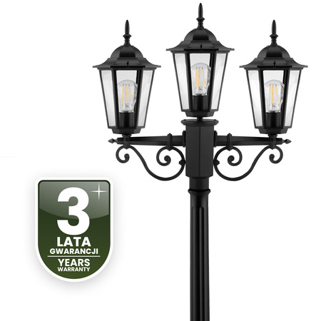 Gartenleuchte 3x E27, Gartenlaterne 2m Schwarz BELLIS LUMILED