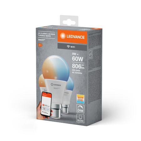 LED-Glühbirne B22 9W = 60W 806lm CCT Dimmbar SMART+ WiFi Classic Ledvance