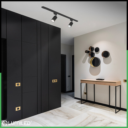 1m Stromschiene + 2x Schienenstrahler GU10 Schwarz-Gold SAGI LUMILED