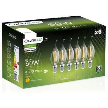 Set mit 6x LED-Flammenbirne BA35 E14 7W = 60W 770lm 4000K Neutral 360° Filament LUMILED