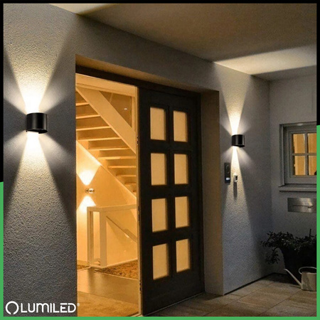 Wandleuchte Außen 2x 3W, Garten-Wandleuchte 4000K nach oben und unten verstellbar Schwarz PINUS LUMILED