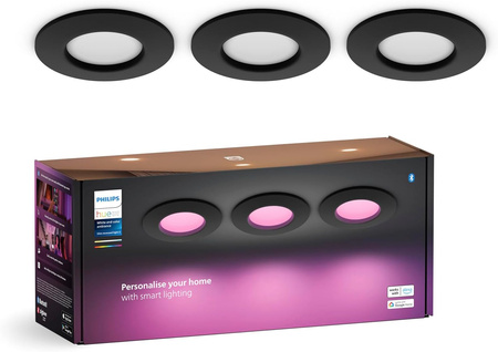 3x LED-Panel Einbau 8.3W 1000lm IP44 Weiß und Farbe Ambiance RGB + TW Schwarz Smart SMART Zigbee Bluetooth Slim Downlights Philips HUE