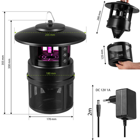 Garten Insektizidlampe Hängelaterne mit Ventilator 9xSMD LED Schwarz VA0195 VAYOX
