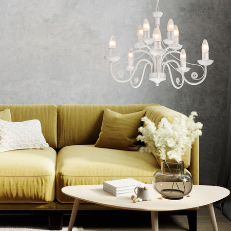 DONATO 10xE14 Kronleuchter Decke Pendelleuchte Weiß Klassisch LM-10.29 Lamkur