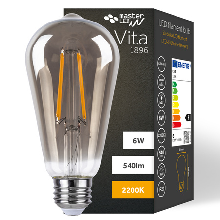 E27 ST64 LED Lampen 6W = 50W 650lm 2200K Warm 360° Filament geräuchert
