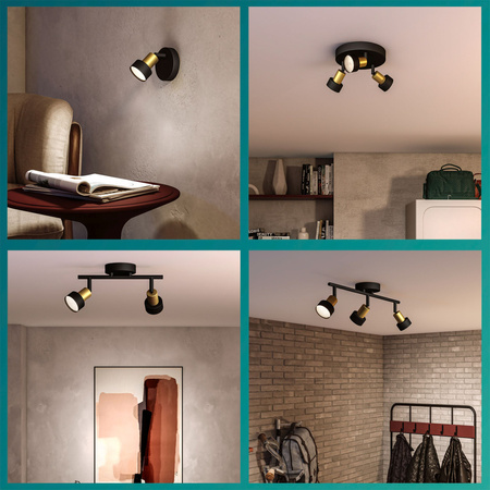 Reflektor-Deckenleuchte 4x GU10 Schwarz-Kupfer-Röhre Philips