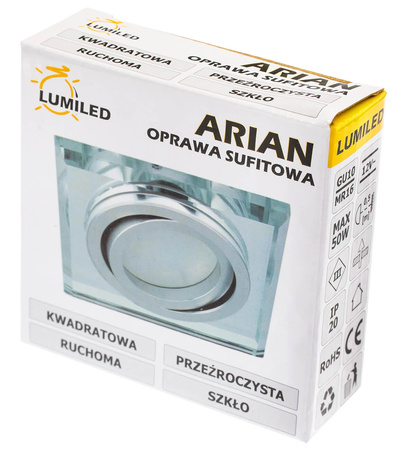 Glas-Einbaustrahler GU10, MR16 Einbauspot HALOGEN Quadrat beweglich ARIAN LUMILED