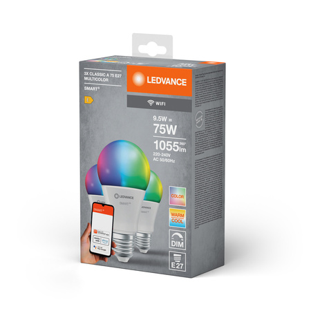 LED-Glühbirne E27 9.5W = 75W 1055lm RGBW CCT Dimmbar SMART+ WiFi Classic Ledvance