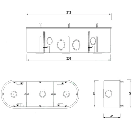 Dreifach-Unterputz-Endkasten mit PK60-Montageschrauben für F-ELEKTRO-Gipsplatten