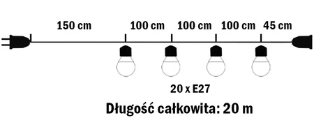 Lichterkette für den Außenbereich Gartengirlande 20 m 20 xE27 LED 1,3 W