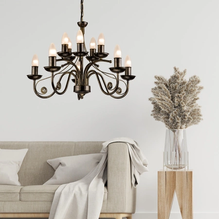 DONATO 10xE14 Kronleuchter Decke Pendelleuchte Schwarz Klassisch LM-10.29 Lamkur