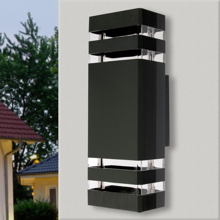 Wandleuchte Außen 2x GU10, Garten-Doppelwandleuchte nach oben und unten IP54 Schwarz VELLA II LUMILED