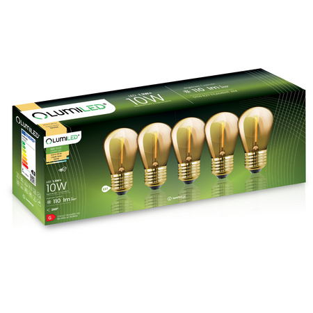 5x LED Filament Lampen E27, ST14 für Lichterketten 1.3W = 10W 110 lm 2200K warm Glühfaden LUMILED