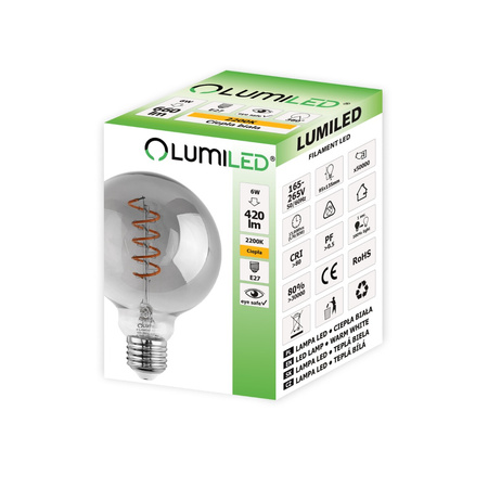 3x LED Lampen E27, Dekorative Glühbirne G95 6W = 50W 420lm 360° 2200K warm Glühfaden Smokey LUMILED
