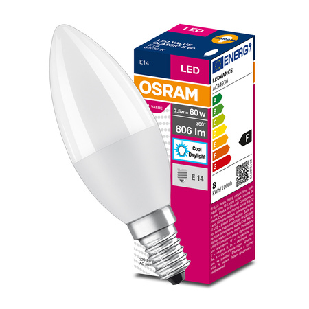 E14 B35 LED Lampen 7W = 60W 806lm 6500K kalt OSRAM Value