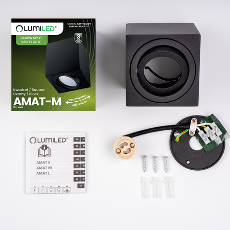 Halogen-Aufbauleuchte GU10, Aufbauspot Quadrat beweglich Schwarz AMAT-M LUMILED