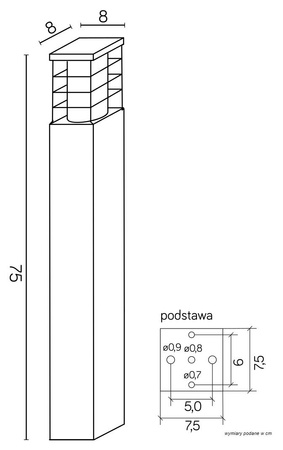 Außenstehende Gartenleuchte POST RADO II 1 BL E27 75cm Su-Ma