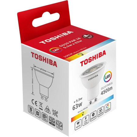 LED-Halogenlampe GU10 5,5W = 63W 450lm 3000K warm TOSHIBA Spotlight