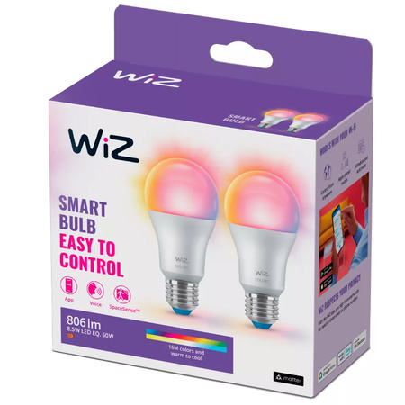 LED Lampen 2x E27 A60 8,5W = 60W 2200-6500K + RGB SMART WiFi WiZ