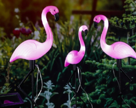 3x LED SOLAR betriebene Gartenlampe Flamingos 54cm