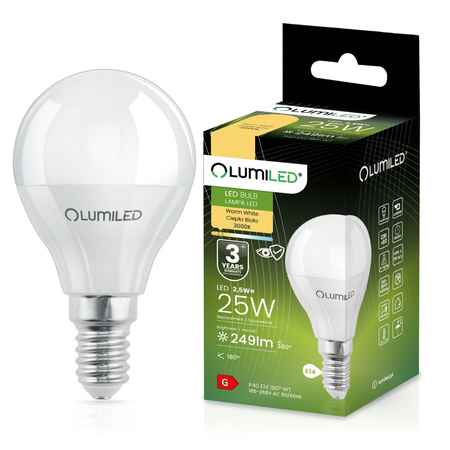 6x LED Lampen E14, Glühbirne P40 2.5W = 25W 249lm 180° 3000K warm LUMILED