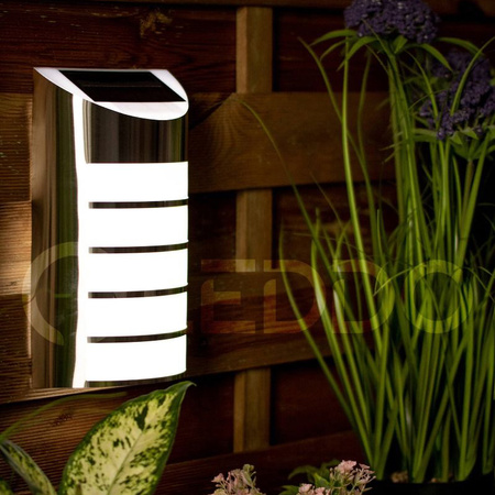 Garten-LED-Solar-Fassadenleuchte SAFFO Chrom/Weiß 6000K kalt GOLDLUX (Polux)