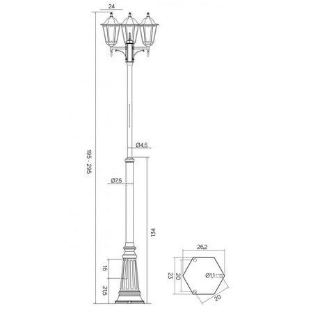 Außengartenlampe LATERNE E27 Retro Classic OGMWN 3 195-295cm schwarz Su-Ma