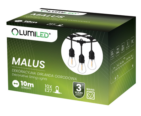 LED Außen-Lichterkette 10x E27, Garten Lichterkette 10m MALUS LUMILED