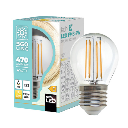 LED-Lampe E27 Ball 4W 470lm 3000K Warm 360° Filament Line Kobi