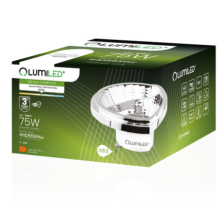 LED Lampen G53 AR111 10W = 75W 1055lm 4000K Neutral 24° 12V AC/DC Silber LUMILED