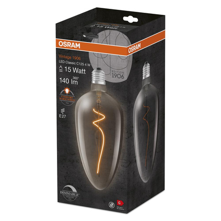Dekorative Leuchtmittel E27 CLA125 4W = 15W 140lm 1800K Warm 300° Filament dimmbar OSRAM Vintage 1906