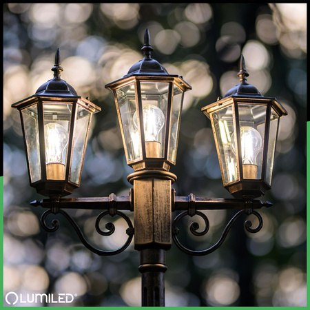 Gartenleuchte 3x E27, Gartenlaterne 2m Patina BELLIS LUMILED