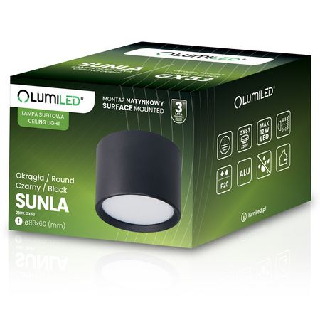 HALOGEN-Anbauleuchte SUNLA Tuba Gx53 LED Spot Wandleuchte Deckenzylinder Schwarz LUMILED