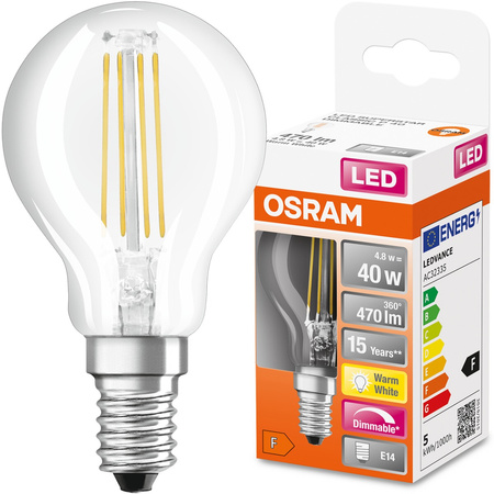 LED-Lampe E14 P45 4.8W = 40W 470lm 2700K Warm 320° Glühfaden Dimmbar OSRAM SUPER STAR