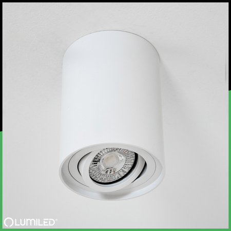 Halogen-Aufbauleuchte, Aufbauspot 84mm Runde Tube Weiß AMAT-M+LED GU10 6W warm LUMILED