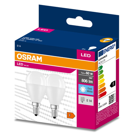 2x LED Lampe E14 P45 7W = 60W 806lm 4000K Neutral 200° OSRAM VALUE