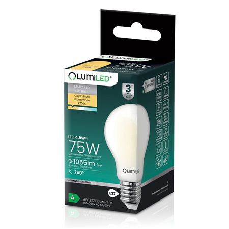 6x LED-Lampe E27 A60 4,9W 1055lm = 75W 2700K warmweiß 360° Filament Energieklasse A LUMILED