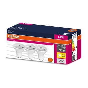 3x LED Leuchtmittel GU10 2,8W = 50W 230lm 2700K Warm 120° OSRAM Value