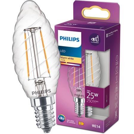 LED Lampen E14 BW35 2W = 25W 250lm 2700K Warm Filament PHILIPS