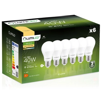 6x LED Lampen E27, Glühbirne A60 5W = 40W 470lm 260° 3000K warm LUMILED