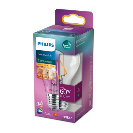 E27 LED Lampen 7,5W = 60W 806lm 2200/2500/2700K WARM FILAMENT intelligent dimmbar PHILIPS