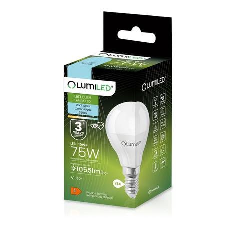 Lampen E14, Glühbirne P40 10W = 75W 1055lm 6500K 180° kalt LUMILED