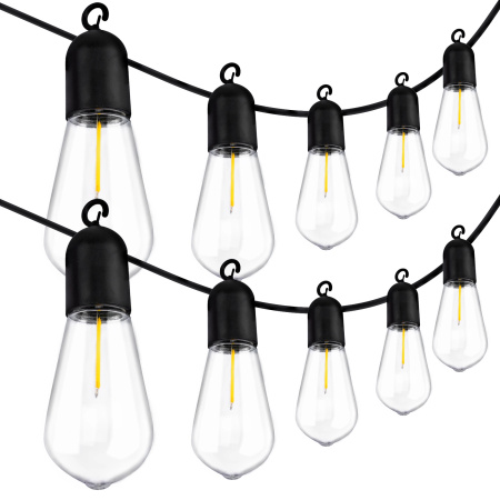 20x LED Solar Lichterkette, Außen Garten Lichterkette 11.48m+EDISON LED Lampen ST58 3000K warm EREMI LUMILED