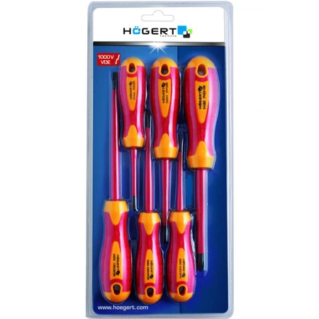 Satz 6x Elektro-Flachkopfschraubendreher Isoliert 1000V Hoegert Technik