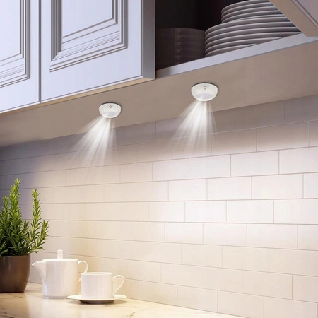 2x LED selbstklebende runde Unterschrankleuchte 4000K 3xAAA batteriebetrieben Weiß