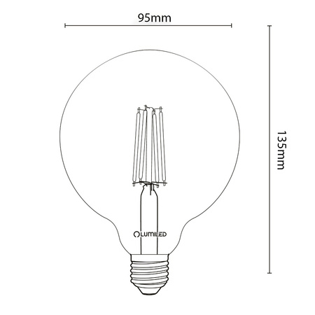 3x LED Lampen E27, Dekorative Glühbirne G95 6W = 50W 660lm 360° 2000K warm Glühfaden Amber LUMILED
