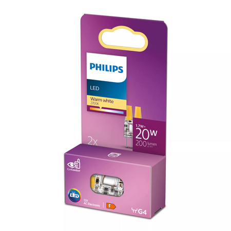 2x LED-Glühbirne G4 Capsule 1.7W = 20W 200lm 2700K Warm 12V Philips