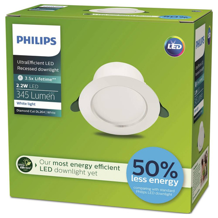 LED-Einbauleuchte 2.2W 345lm 3000K Weiß Diamond Philips