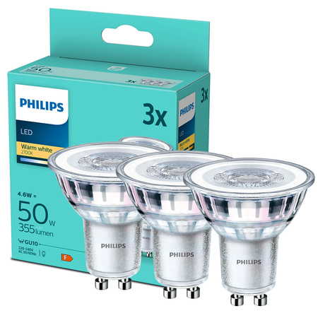 3x LED Lampen GU10 4,6W = 50W 355lm 2700K Warm 36° PHILIPS