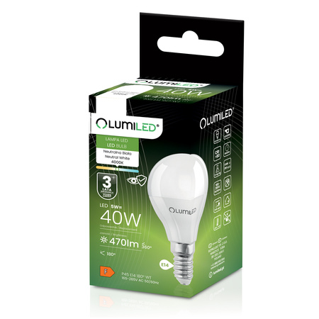 6x LED Lampen E14, Glühbirne P40 5W = 40W 470lm 180° 4000K neutral LUMILED